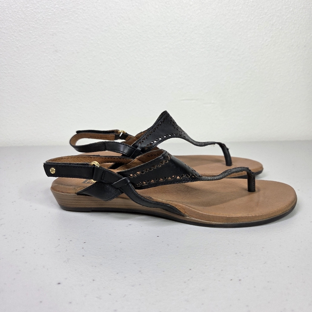 Pikolinos Black and Tan Women's Thong Sandals Lazer Cut-out - Picture 2 of 16
